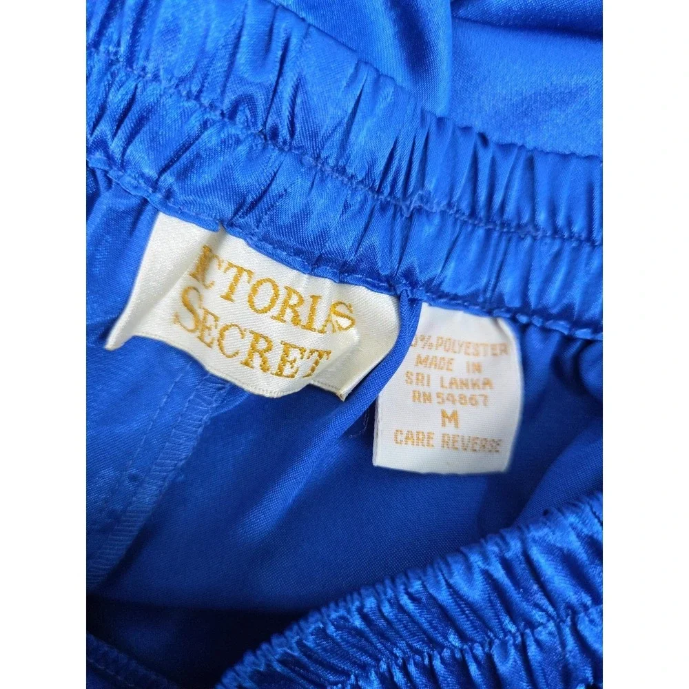 Victorias Secret Gold Label Satin Pajama Set M Vintage Lounge Royal Blue Retro